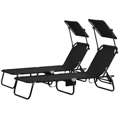 Outsunny Chaise Pool Lounge Chairs Set of 2, Outdoor Sun Tanning Chairs, Reclining Back, Steel Frame and Side Pocket, Black