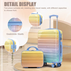 20" Carry-On Suitcase + 14" Cosmetic Case Set (PC Hard Shell, Gradient Blue/Yellow)