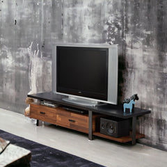 Walnut and Black 2-Drawer TV Stand with 1 Shelf
