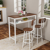 3 Piece Bar Table Set, Bar Table and Chairs Set of 2 with Metal Frame and Storage Rack , Modern Counter Height Table with 2 Stools for Kitchen, Dining Room, Living Room Breakfast Table Wood Top