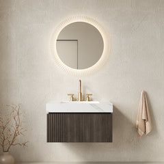 MURI 30" Bathroom Vanity&Sink, Floating Plywood Storage Cabinet with Drawer&Door, Carrara White Sintered Stone Top&Ceramic Basin with 3 Pre-drilled Faucet Holes, Pre-assembled, Espresso Woodgrain