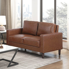 Modern Living Room Furniture 2pc Set Sofa Loveseat Chocolate Faux Leather Upholstered Cushion Back Seat Solid Wood
