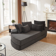 78.5-Inch Corduroy Semi-Circular 2-in-1 Sofa Bed, Designer Recliner with Neck Pillow and Five Throw Pillows in Living Room