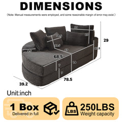 78.5-Inch Corduroy Semi-Circular 2-in-1 Sofa Bed, Designer Recliner with Neck Pillow and Five Throw Pillows in Living Room