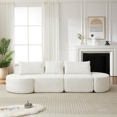 106.3-inch V-shaped modular sofa set in chenille fabric, featuring three throw pillows and two curved ottomans, perfectly suited for living rooms, bedrooms, and offices.beige