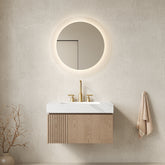 MURI 30" Bathroom Vanity&Sink, Floating Plywood Storage Cabinet with Drawer&Door, Carrara White Sintered Stone Top&Ceramic Basin with 3 Pre-drilled Faucet Holes, Pre-assembled, Heidelberg Woodgrain