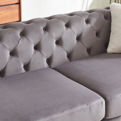 FX 61.25-inch Deluxe Velvet Sofa with Chesterfield Tufted Buttons with 2 Pillows and Metal Feet