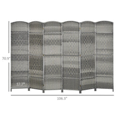 HOMCOM Folding Room Divider Screen 6 Panel 6' Tall Privacy Screen Freestanding Wood Partition for Home Office, Mixed Gray