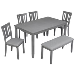 6-Piece Kitchen Dining Set (Table + 4 Upholstered Chairs + Bench, Gray)