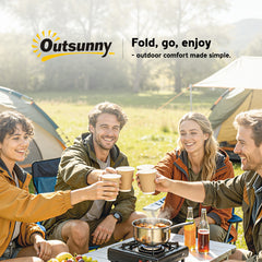 Outsunny 6FT 3 PCS Portable Camping Table and Chairs, Folding Picnic Table Bench Set with Carrying Handles for BBQ, Party, White