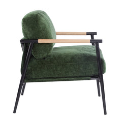 27.56" Modern Accent Chair with Plush Cushions, Minimalist Metal Frame, and Wooden Armrest Design – Perfect for Cozy Living Room, Bedroom, or Office Seating