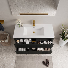 48" Wall-Mounted Bathroom Vanity with Sink, Floating Bathroom Storage Cabinet with Stone Resin Countertop and Soft Close Drawers Fully Assembled, Espresso Wood 24V15-48EW-W1920P414548