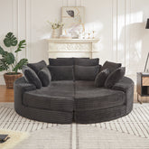 78.5-inch Corduroy Round Oversized Recliner, Converts into Two Recliners, 2-In-1 Sofa Bed, Neck Pillow Design With Five Throw Pillows