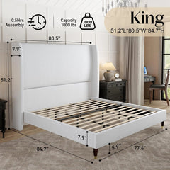 AMERLIFE Platform Bed Frame with 51.2" Tall Headboard, Upholstered Bed with Wingback/Solid Wood Legs/Durability&Silent /No Box Spring Required, Furniture/Full/Queen/King/Bed with Reinforced Structure&Complete Hardware Kit