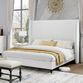 AMERLIFE Platform Bed Frame with 51.2" Tall Headboard, Upholstered Bed with Wingback/Solid Wood Legs/Durability&Silent /No Box Spring Required, Furniture/Full/Queen/King/Bed with Reinforced Structure&Complete Hardware Kit