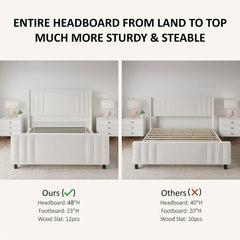 AMERLIFE Upholstered Bed with Vertical Channel Tufted Wingback Headboard & Footboard, Premium Velvet,No Box Spring Needed/Cool Furniture Bedroom/Queen/King Size/Best Gift Ideas/Christmas Gifts