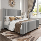 AMERLIFE Upholstered Bed with Vertical Channel Tufted Wingback Headboard & Footboard, Premium Velvet,No Box Spring Needed/Cool Furniture Bedroom/Queen/King Size/Best Gift Ideas/Christmas Gifts