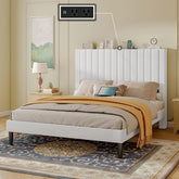 AMERLIFE Bed Frame with Velvet Upholstered Tufted Headboard and Charging Station, Modern Bed Kids, Interior Wooden Slats Support, Mattress Foundation/Stable & Durable/ Furniture Home Design/Full/Queen/King Size