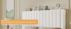 AMERLIFE Bed Frame with Velvet Upholstered Tufted Headboard and Charging Station, Modern Bed Kids, Interior Wooden Slats Support, Mattress Foundation/Stable & Durable/ Furniture Home Design/Full/Queen/King Size