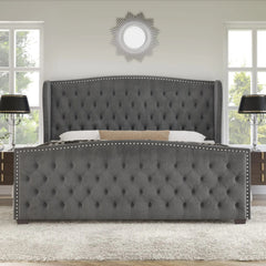 AMERLIFE Platform Bed Frame, Upholstered Bed with Deep Button Tufted & Nailhead Trim Wingback Headboard/Hardwood Slats/Durability&Sturdy/No Box Spring Needed/Queen/King/California King Size/Best Gift Ideas/Christmas Gifts