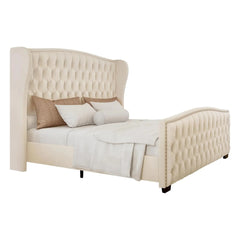 AMERLIFE Platform Bed Frame, Upholstered Bed with Deep Button Tufted & Nailhead Trim Wingback Headboard/Hardwood Slats/Durability&Sturdy/No Box Spring Needed/Queen/King/California King Size/Best Gift Ideas/Christmas Gifts