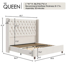 AMERLIFE 61.4" Tall Bed Frame, Modern Upholstered Bed, Wingback Headboard, Velvet Tufted Handcrafted Pleat Deep Button/Comfort Luxury Design/Interior Wood Slats/No Box Spring Needed, Queen/King Size/Christmas Gifts
