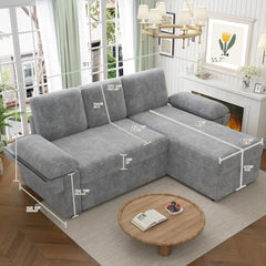 AMERLIFE L-Shaped Sectional Storage Sofa with Chaise, Reversible Sleeper Sofa Bed, 2-in-1 Pull Out Couch Living Room Furniture/Best Gift Ideas/Christmas Gifts