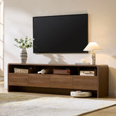 AMERLIFE 70" Modern TV Stand for TVs Up to 80", Wood TV Console with Curved Profile Design & 2 Storage Cabinets, Media Console Entertainment Center for Living Room, Bedroom/Best Gift Ideas/Christmas Gifts