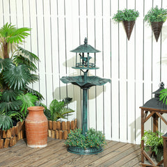 Outsunny 3 in 1 Garden Bird Bath Bowl Pedestal with Bird Feeder, Large Water Basin, Underneath Flower Planter, Green