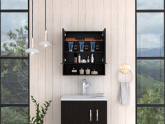Jaspe Mirror Cabinet, Three Internal Shelves, One Open Shelf, Double Door Cabinet -Black