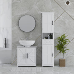 HOMCOM Farmhouse Pedestal Sink Storage Cabinet, Bathroom Sink Cabinet with 2 Barn Doors and Adjustable Shelf, White