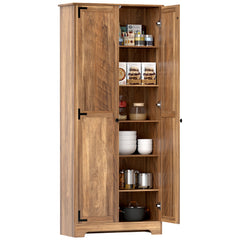 HOMCOM 72" Farmhouse Pantry Cabinet, Freestanding Food Pantry Cabinet with Adjustable Shelves, Brown