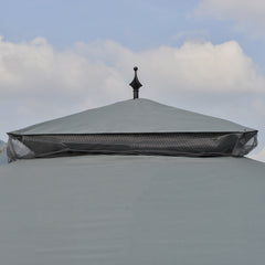 Outsunny 118" x 118" Steel Outdoor Patio Gazebo Canopy with Removable Mesh Curtains, Display Shelves, & Steel Frame, Gray