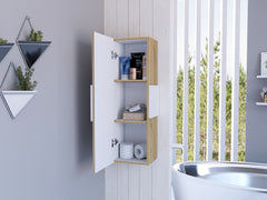Vanguard Medicine Cabinet, Three Shelves, Single Door Cabinet -White / Light Oak