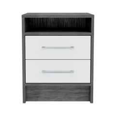 Eter Nightstand , End Table, Side Table Superior Top, Two Drawers -Smokey Oak / White