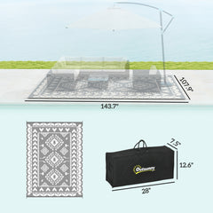 Outsunny Reversible Outdoor Rug, Waterproof Plastic Straw with Carry Bag, 9' x 12', Gray & White Rhombus Patchwork