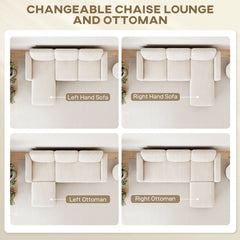 HOMCOM Sectional Sofa, L Shaped Couch, with Reversible Chaise or Ottoman, Cream White