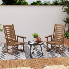 Outsunny 2 Pieces Outdoor Rocking Chairs, HDPE Patio Rockers with 28" High Back, Wide Armrests for Porch Backyard, Brown