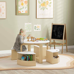 Qaba 5 Piece Kids Table and Chairs Set with Storage for Art, Craft, Drawing, Playroom, Classroom, Nursery, White