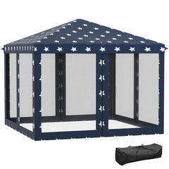 Outsunny 10' x 10' Pop Up Canopy Tent with Netting, Instant Gazebo for 4th of July Parties, Backyard BBQ & Outdoor Events – Navy Blue with Stars