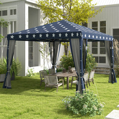 Outsunny 10' x 10' Pop Up Canopy Tent with Netting, Instant Gazebo for 4th of July Parties, Backyard BBQ & Outdoor Events – Navy Blue with Stars