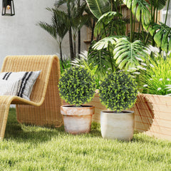 HOMCOM 2 Pack 1.3ft Artificial Ball Eucalyptus Topiary with Ground Stake, UV Resistant Faux Greenery for Indoor Outdoor