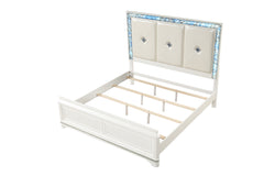 Laguna Modern Style Queen Upholstered Bed Made with Wood, LED lights and Crystal Accents in White(NJ WAREHOUSE)