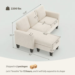 HOMCOM Sectional Sofa, L Shaped Couch, with Reversible Chaise or Ottoman, Cream White
