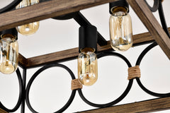 4-Light Square Kitchen Island Lights Ceiling Light Farmhouse Dining Room Light Fixture, Wood and Black Metal Rectangular Ceiling Light, Ceiling Lighting for Living Room,Conference Room, Home Office