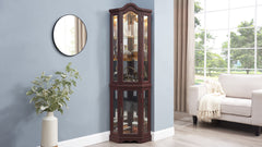 Lighted Corner Curio Cabinet with Tempered Glass Doors & Shelves - Elegant Oak Display Storage for Living Room & Bedroom Decor-DARK CHERRY
