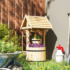 Outsunny Wood Wishing Well for Outside with Hanging Bucket, Wishing Well Planter with Drain Hole for Garden Patio, Natural