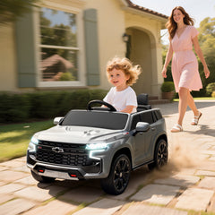 Aosom Licensed Chevrolet Tahoe Ride On Car, 12V 7AH Battery Power Ride On Toy with Parent Remote Control, LED Lights, Music, 4 Wheeler Suspension, 3 Speeds, Kids Electric Vehicle for Aged 3+, Gray