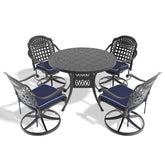 5-Piece All-Weather Cast Aluminum Dining Set, Include 4 Swivel Chairs and 39.37" Round Table With Black Frame (same sku: W1710S00438 )