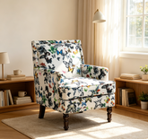 Upholstered Accent Chair, Vintage Armchair with butterfly Linen Fabric and Nailhead Trim for Living Room